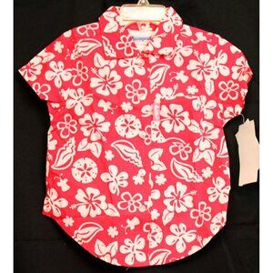 Vtg 90s Buster Brown Girls Boys Hawaiian Shirt 3T Red Beach Short Sleeve Flower